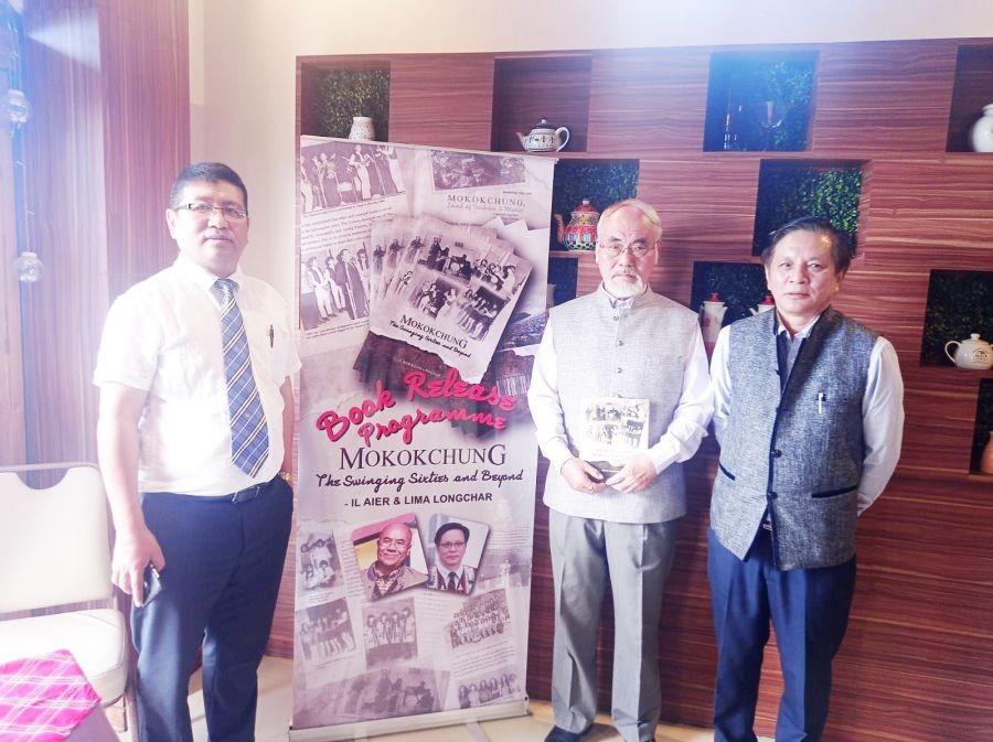 Limawati Longchar (R), MB Longkumer (centre) and Rev. Ponen Longchar at the formal release of the book “Mokokchung - the Swinging Sixties and Beyond” today, September 26. (Morung Photo)